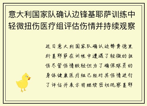 意大利国家队确认边锋基耶萨训练中轻微扭伤医疗组评估伤情并持续观察 意大利国家队确认边锋基耶萨训练中轻微扭伤医疗组评估伤情并持续观察